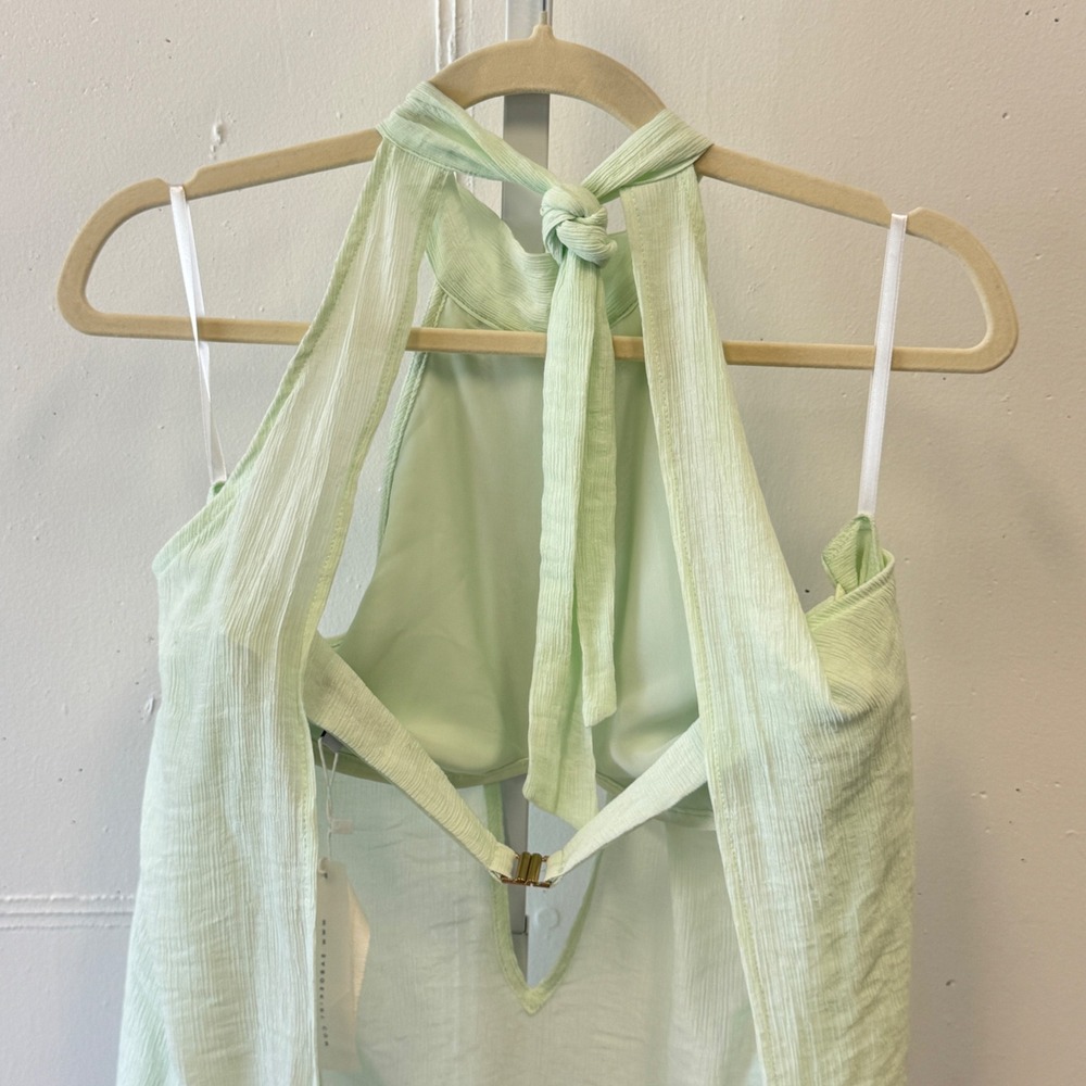 NWT Sabo Skirt Mint Green Halter Top Textured Open Back Cutout Tie Neck Large - Picture 5 of 8